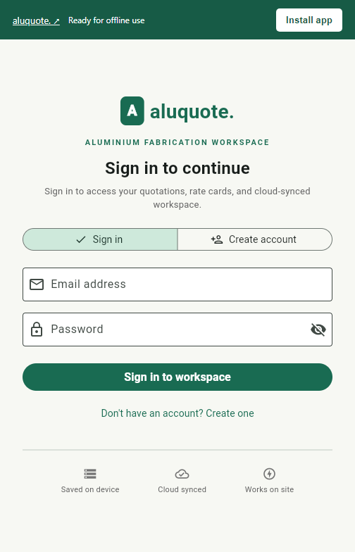 Real AluQuote App Interface